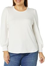 Essentials Women's Long-Sleeve Crewneck Smocked Cuff T-Shirt - Image 3